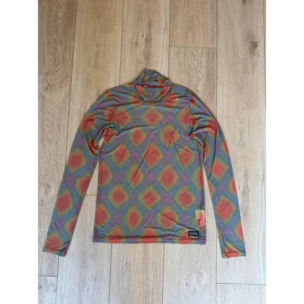 Stussy Sheer Mesh Turtleneck Top Rainbow Diamond Print Long Sleeve Womens S